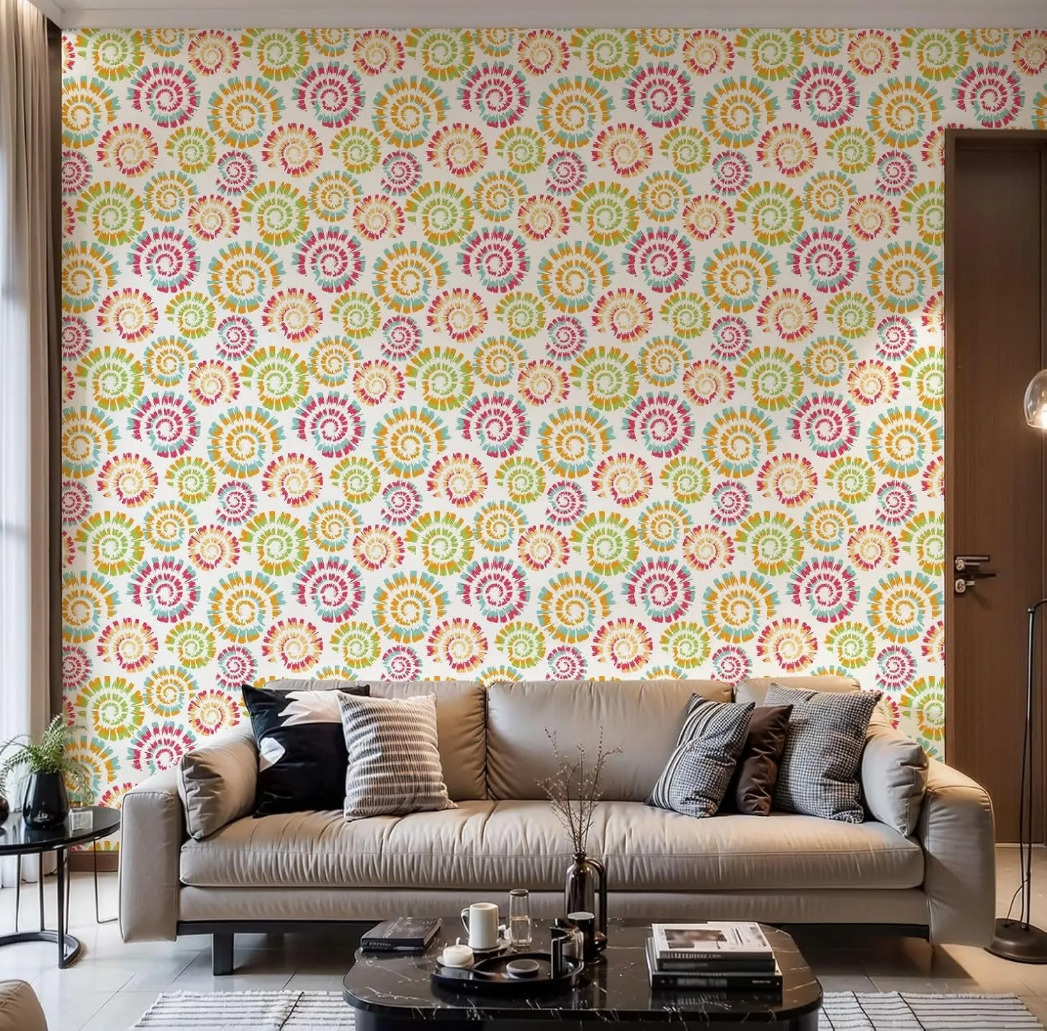 Peel and Stick Wallpaper Self Adhesive Wall Mural Seamless pattern tie dye spiral white Simple colourful spiral design Contact Paper Renter Friendly Wallpaper for Kitchen Nursery Bedroom 17.7"x118"