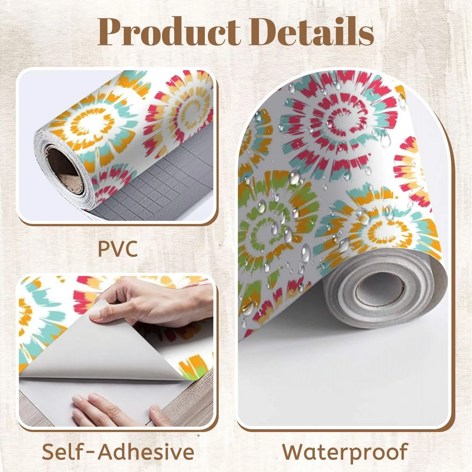 Peel and Stick Wallpaper Self Adhesive Wall Mural Seamless pattern tie dye spiral white Simple colourful spiral design Contact Paper Renter Friendly Wallpaper for Kitchen Nursery Bedroom 17.7"x118"