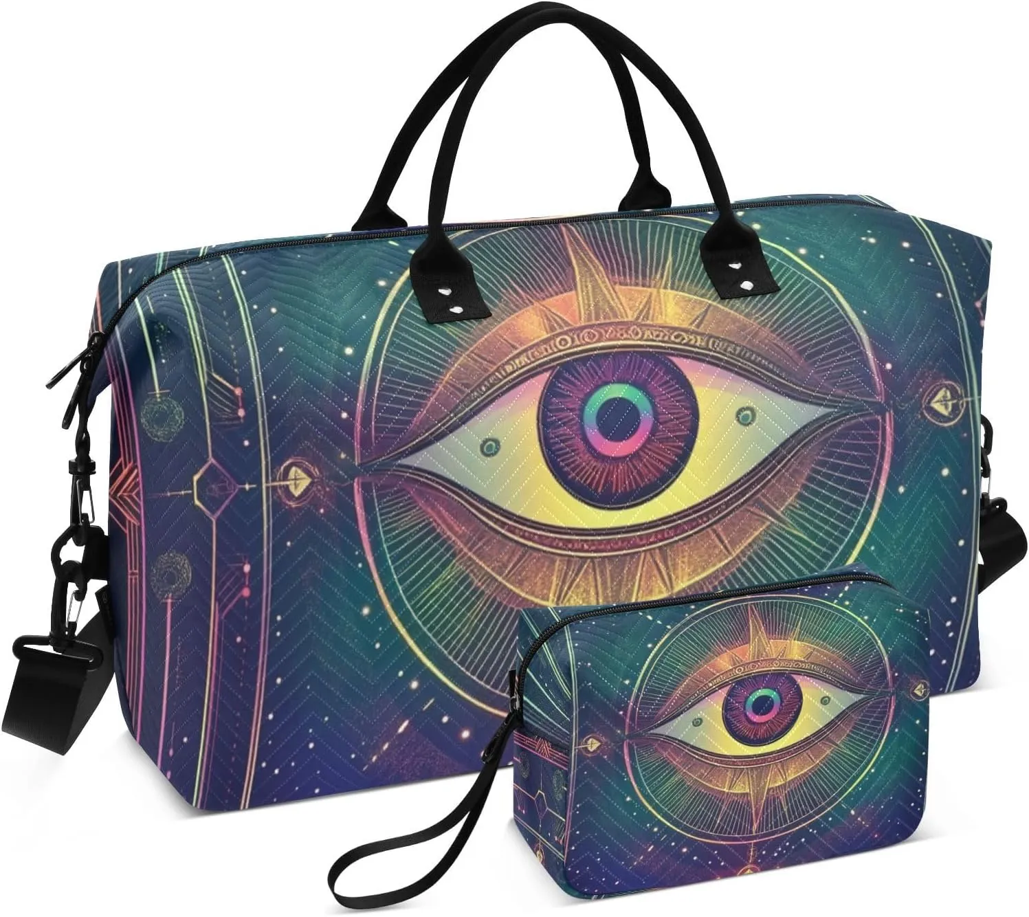 Personal Item Travel Bag Weekender Travel Overnight Bag Gym Carry on Duffel Bags with Adjustable Strap for Yoga Multifunctional Eye Neon Mystery Tarot Cards