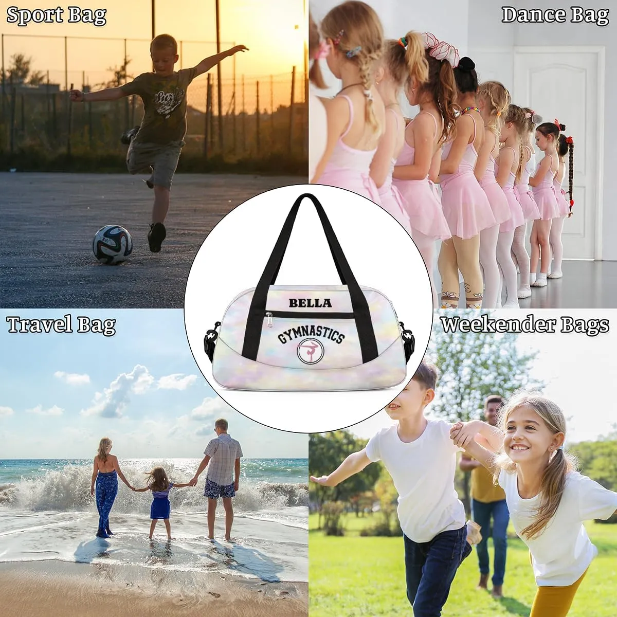 Personalized Dance Bag Gym Bag for Girl, Custom Sport Duffel Bag Weekender Bags Travel Duffel Bag Gymnastics Tie Dye