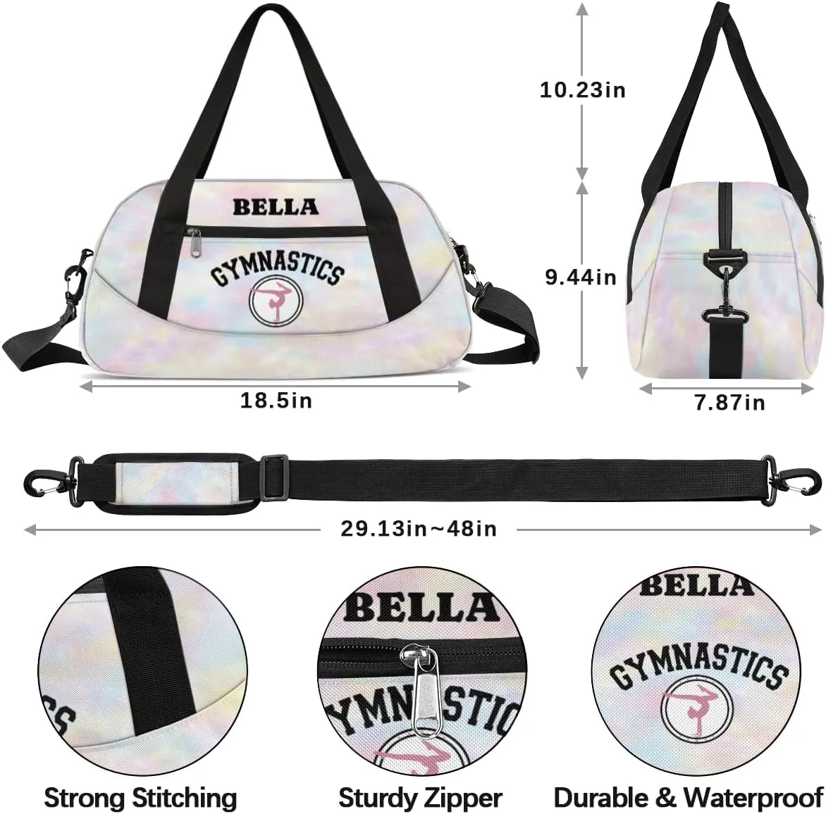 Personalized Dance Bag Gym Bag for Girl, Custom Sport Duffel Bag Weekender Bags Travel Duffel Bag Gymnastics Tie Dye