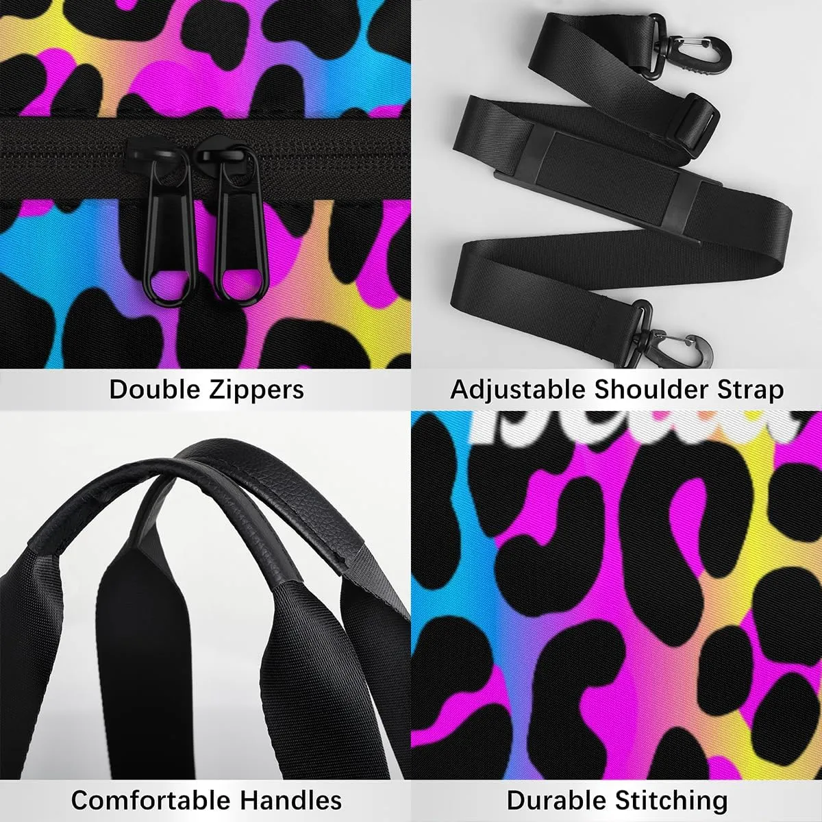 Personalized Dance Bag Gym Bag for Girls Boys, Personalized Custom Sports Gym Bag, Cylindrical Kids Travel Duffel Bags Weekender Overnight Bag for Teen Kids, Neon Colorful Leopard Cheetah Skin