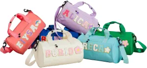 Personalized Kids Dance Duffle Bag,Custom Travel Bag for Toddler with Chenille Letter,Kids Ballet Bag,Weekender Overnight Bag,Sewn on Patches