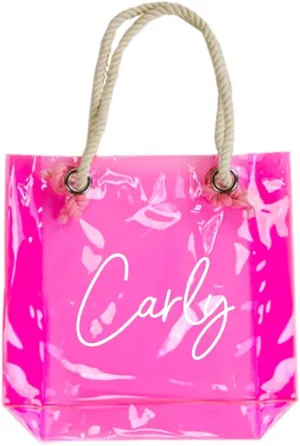 Personalized Neon Clear Tote Bag with Rope Handles Made in the USA for Wedding, Bachelorette Party & Travel