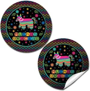 Pinata Hittin’ Neon Fiesta Themed Thank You Sticker Labels, 40 2" Party Circle Stickers by AmandaCreation, Great for Party Favors, Envelope Seals & Goodie Bags