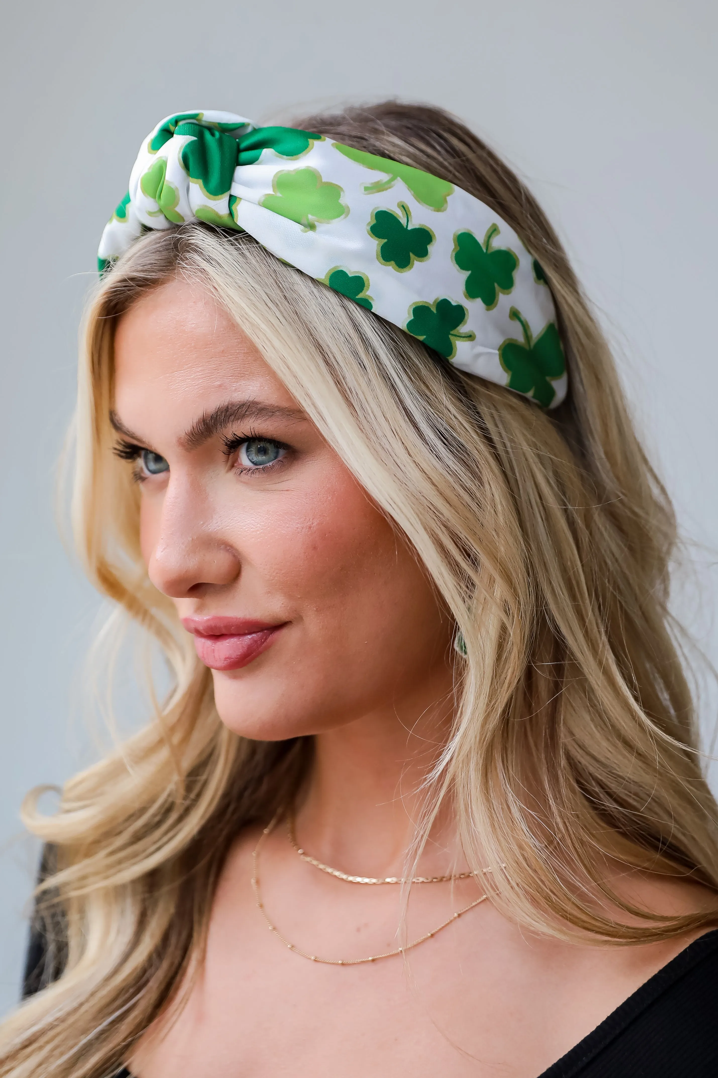Pinch Me If You Dare White Four Leaf Clover Knotted Headband