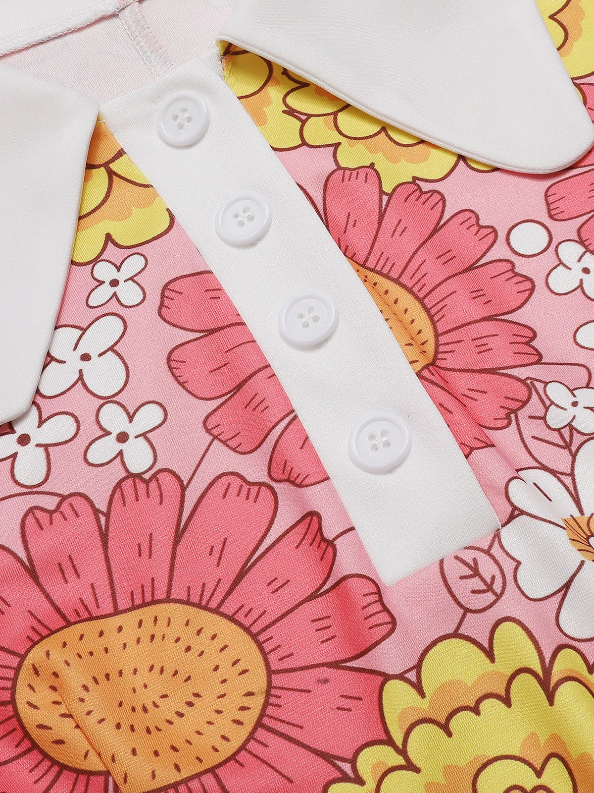 Pink 1960s Lapel Flowers Patchwork Dress