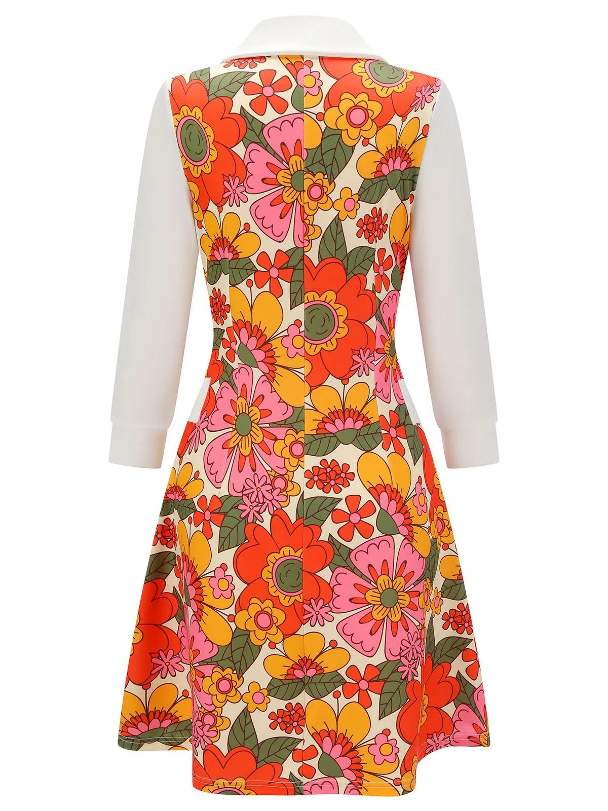 Pink 1960s Lapel Flowers Patchwork Dress