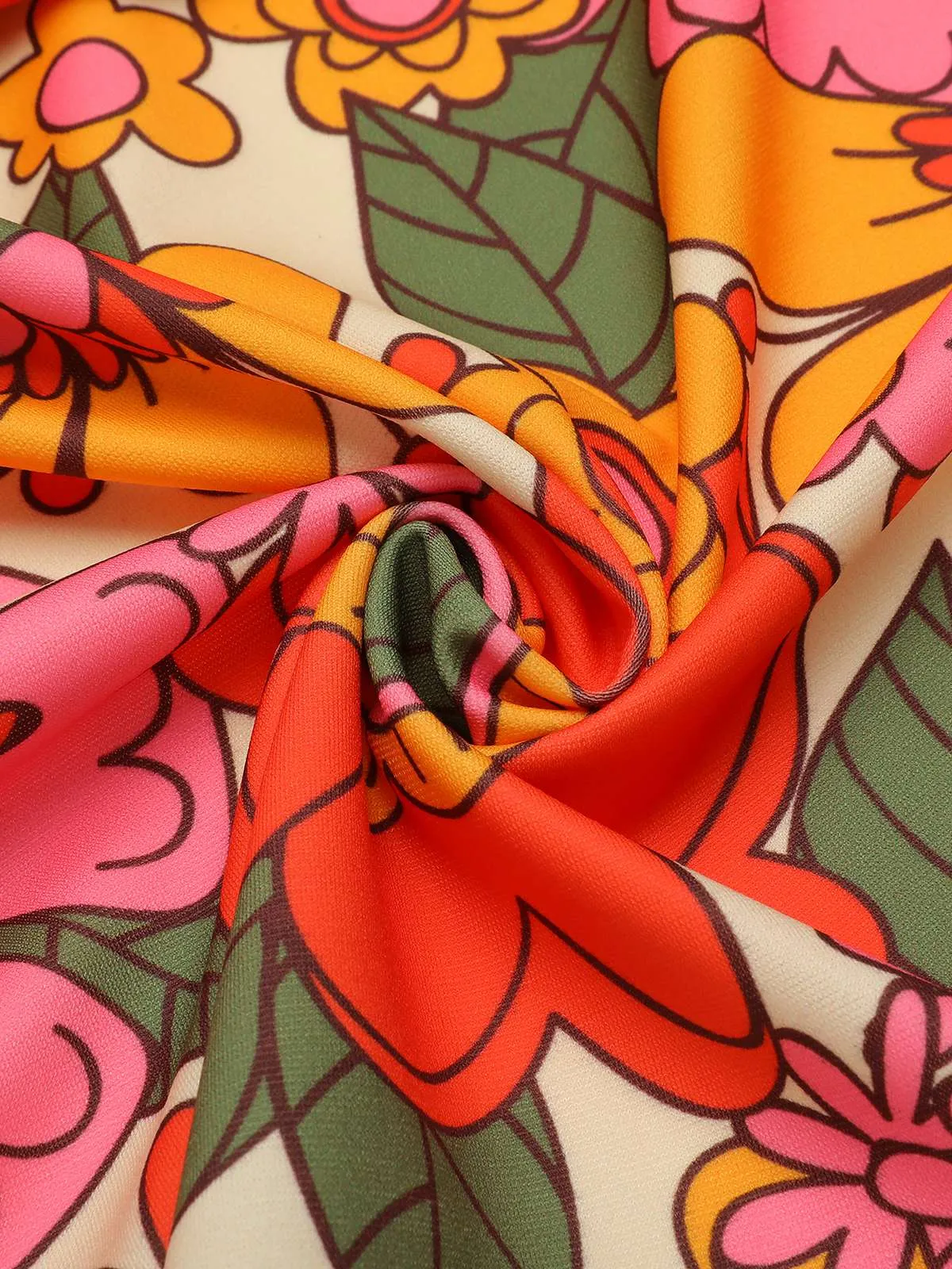 Pink 1960s Lapel Flowers Patchwork Dress