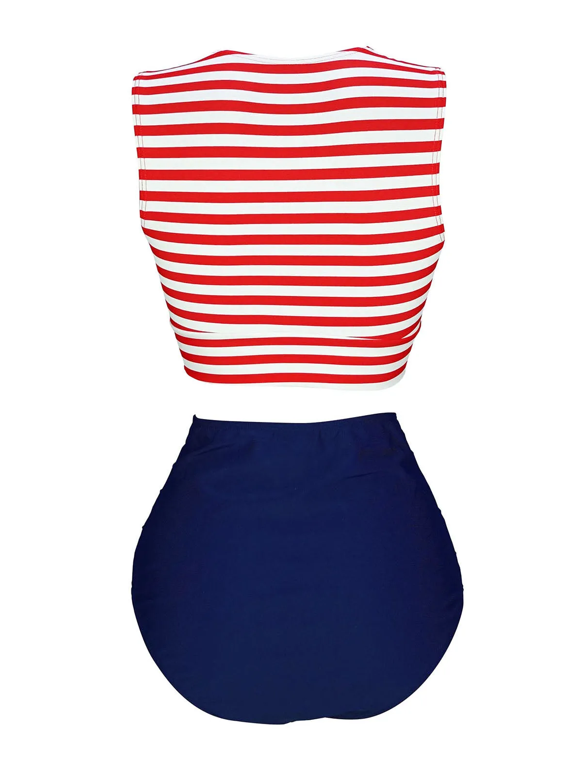 Pink 1970s Striped Waist Tie Patchwork Swimsuit