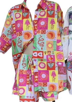 Pink Patchwork Snake Short Set