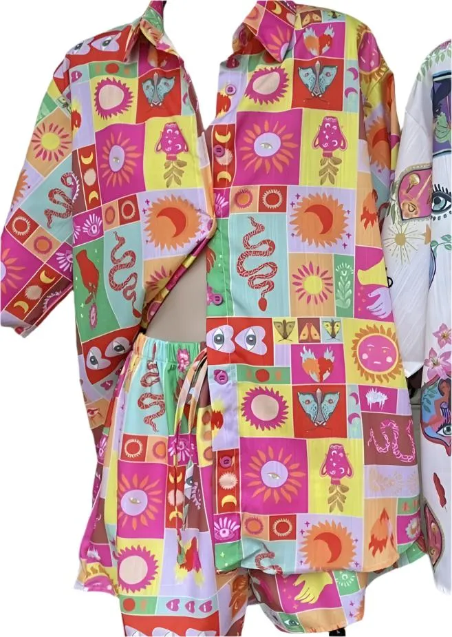Pink Patchwork Snake Short Set