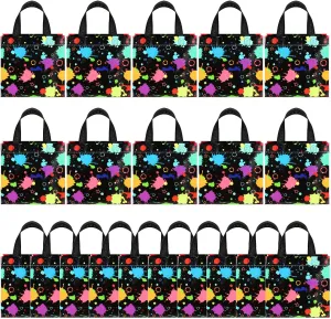 Pinkunn 20 Pcs Glow in the Dark Gift Bags with Handle Neon Decorative Non Woven Glow in the Dark Party Supplies