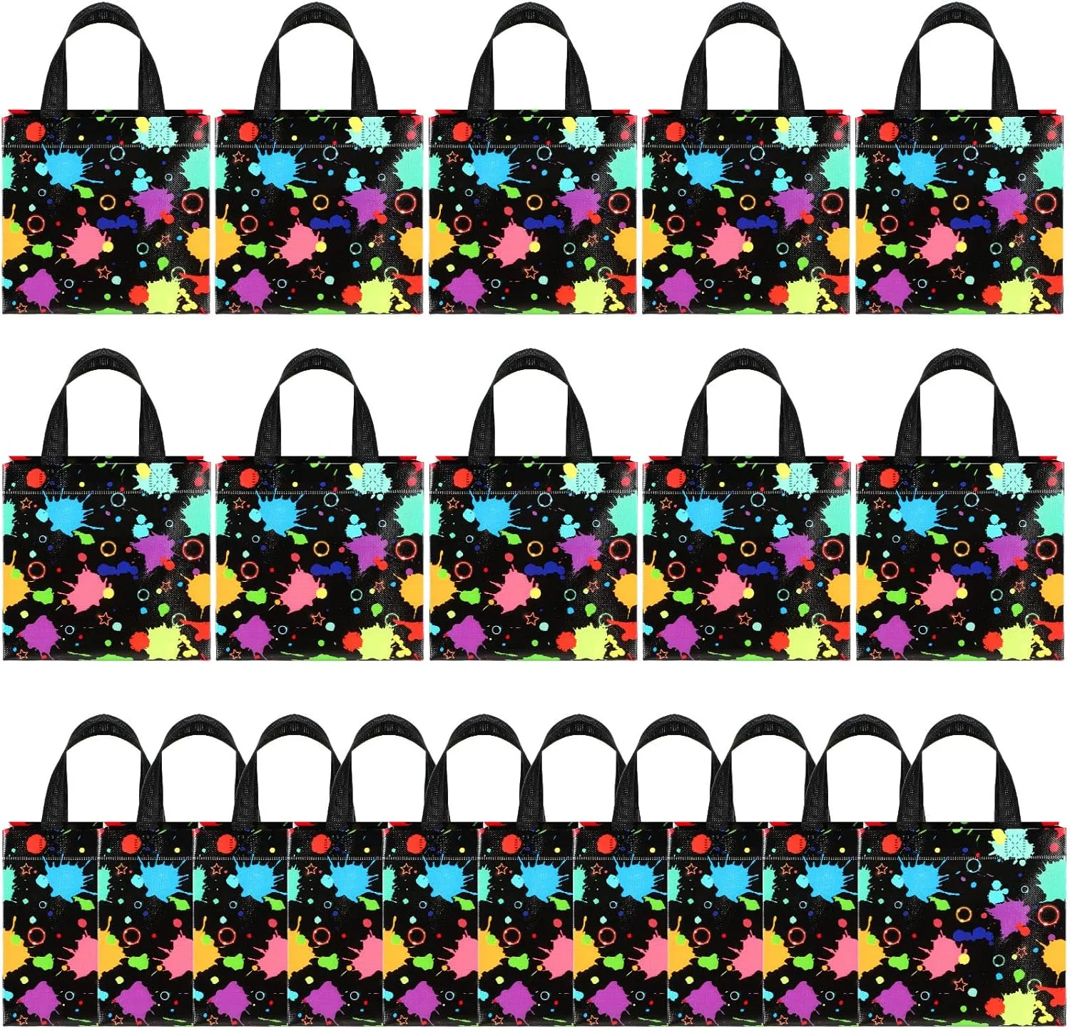 Pinkunn 20 Pcs Glow in the Dark Gift Bags with Handle Neon Decorative Non Woven Glow in the Dark Party Supplies