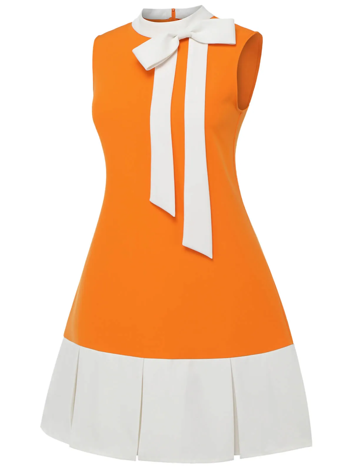 [Plus Size] Orange 1960s Bow Patchwork Sleeveless Dress