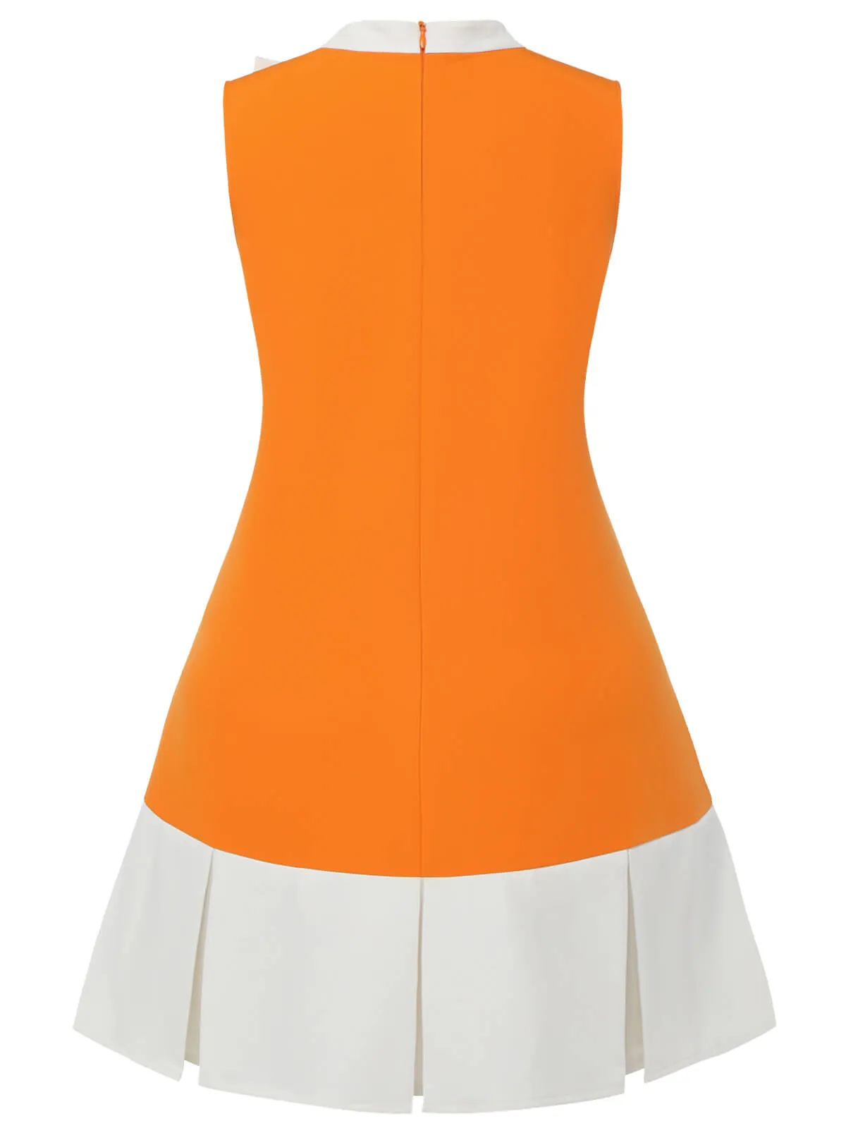 [Plus Size] Orange 1960s Bow Patchwork Sleeveless Dress