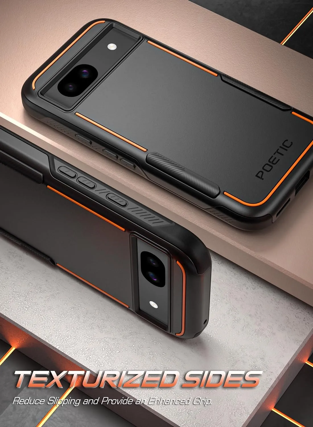 Poetic Neon Case for Pixel 8A 5G 6.1", Dual Layer Rugged Slim Shockproof Protective Cover, Black