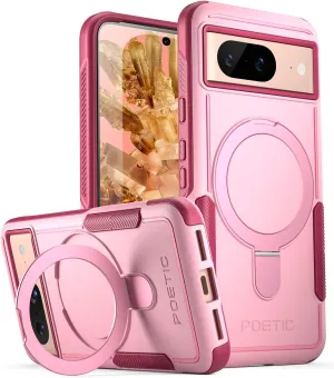 Poetic Neon MagPro Case Designed for Google Pixel 8 5G 6.2 inch,[Compatible with MagSafe] Dual Layer Heavy Duty Tough Rugged Shockprotective New Cover, Magnetic Ring Stand, Pink