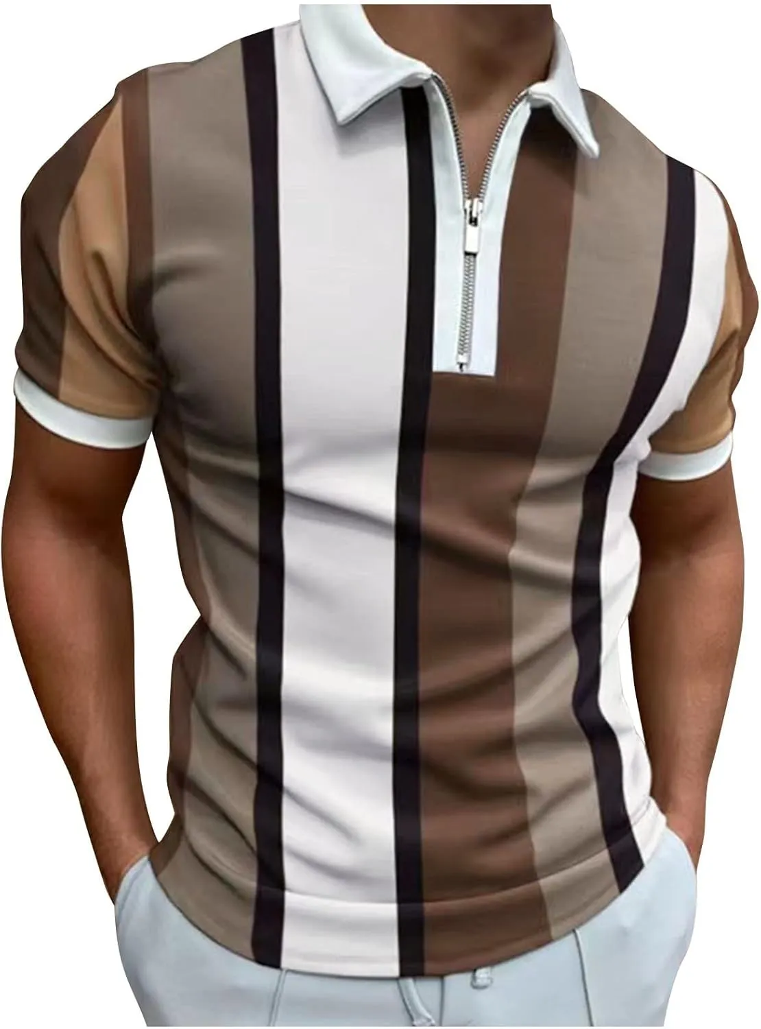Polo Button Down Shirts for Men，Striped Polo Shirts for Men Big and Tall，Work Polo Shirts for Men，Mens Pink Shirt
