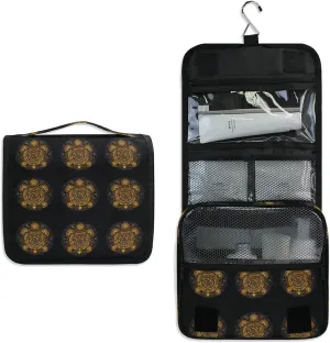 Polynesian Golden Tribal Sea Turtle Tattoo on Black Toned Maori Hanging Wash Gargle Toiletry Bag Travel Cosmetic Makeup Case Organizer Storage Large Portable