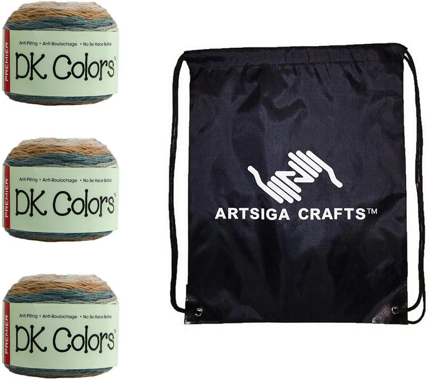 Premier Yarns DK Colors Strata 1071-18 (3-Skeins - Same Dye Lot) DK Light Worsted #3 Anti-Pilling Acrylic Yarn for Crocheting and Knitting with Project Bag