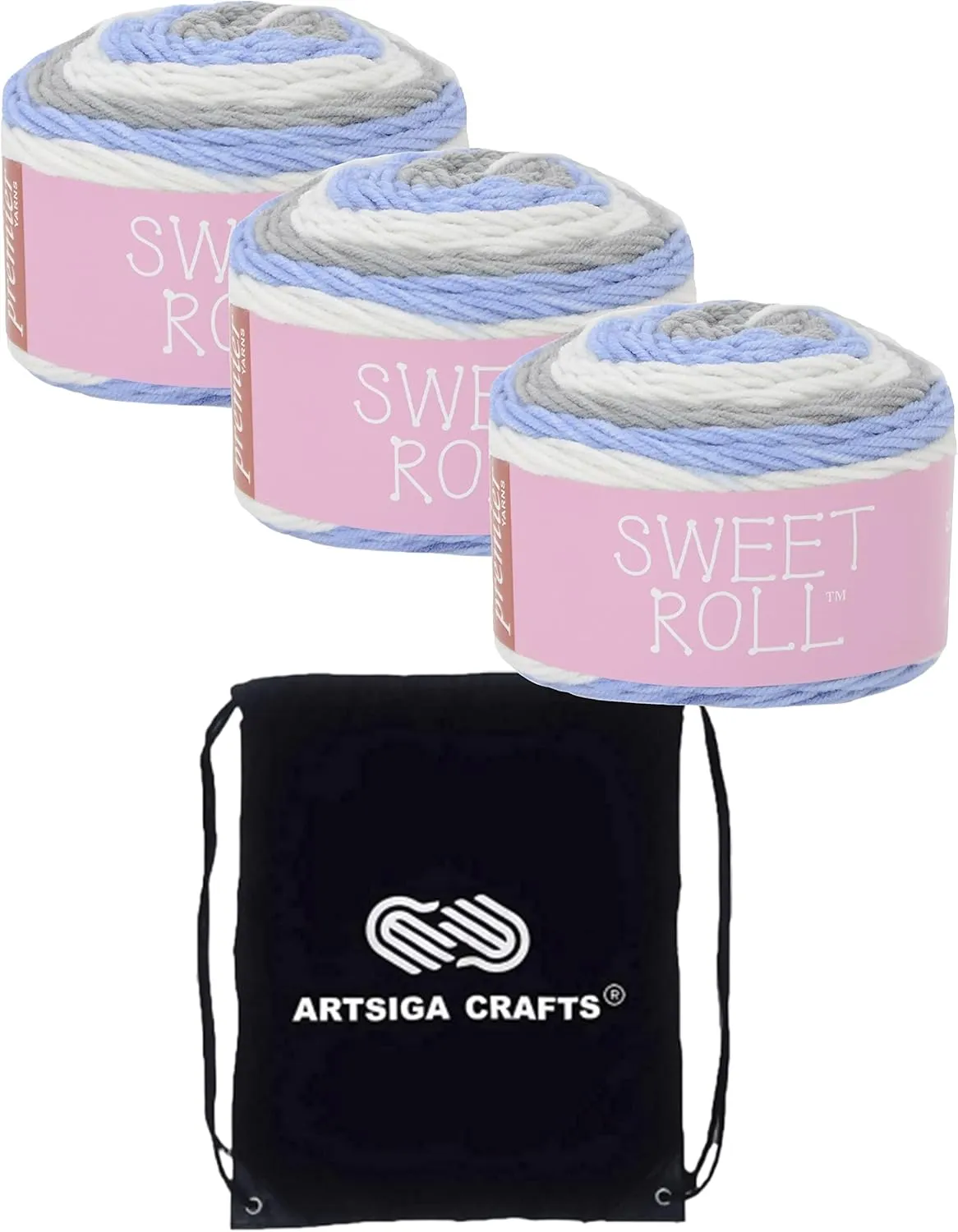 Premier Yarns Sweet Roll Cloud Pop 1047-39 (3-Skeins - Same Dye Lot) Worsted Medium #4 Acrylic Yarn for Crocheting and Knitting with Project Bag