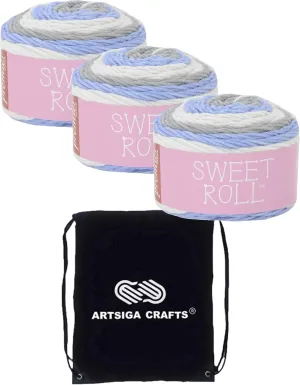 Premier Yarns Sweet Roll Cloud Pop 1047-39 (3-Skeins - Same Dye Lot) Worsted Medium #4 Acrylic Yarn for Crocheting and Knitting with Project Bag