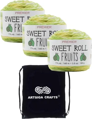 Premier Yarns Sweet Roll Fruits Lime 2056-07 (3-Skeins - Same Dye Lot) Worsted Medium #4 Acrylic Yarn for Crocheting and Knitting with Project Bag