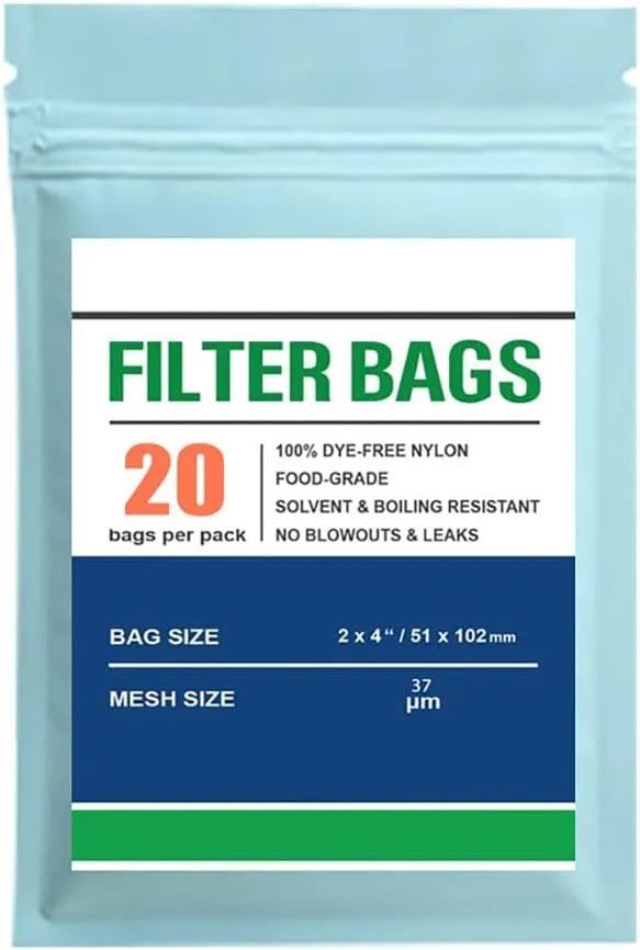 Premium Nylon Tea Filter Bags, 2" X 4", Double-Stitching, 20 Pack (37 Microns)
