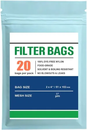 Premium Nylon Tea Filter Bags, 2" X 4", Double-Stitching, 20 Pack (37 Microns)