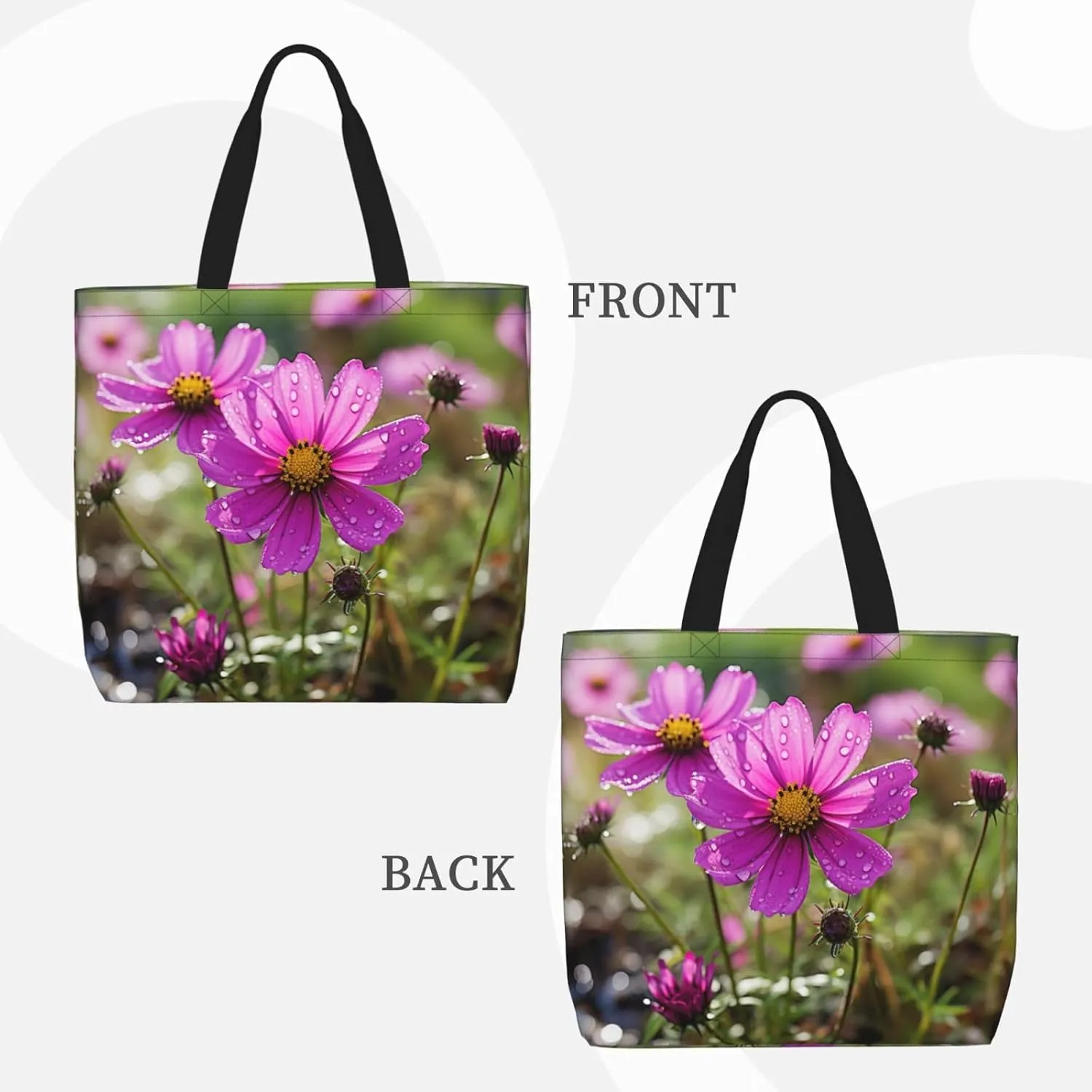 Pretty Flower Print Tote Bag Shoulde Bag Handbag Grocery Bags Reusable For Office Shopping Travel Casual Work Holiday