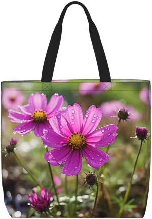 Pretty Flower Print Tote Bag Shoulde Bag Handbag Grocery Bags Reusable For Office Shopping Travel Casual Work Holiday