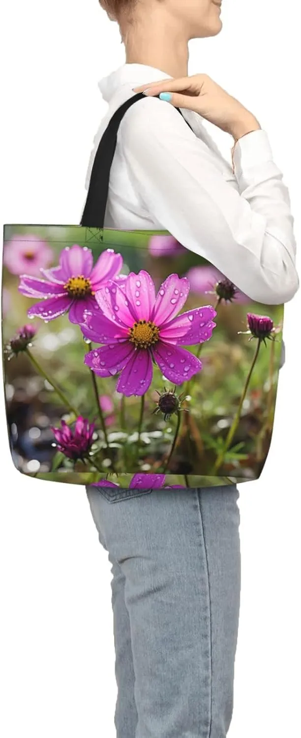 Pretty Flower Print Tote Bag Shoulde Bag Handbag Grocery Bags Reusable For Office Shopping Travel Casual Work Holiday