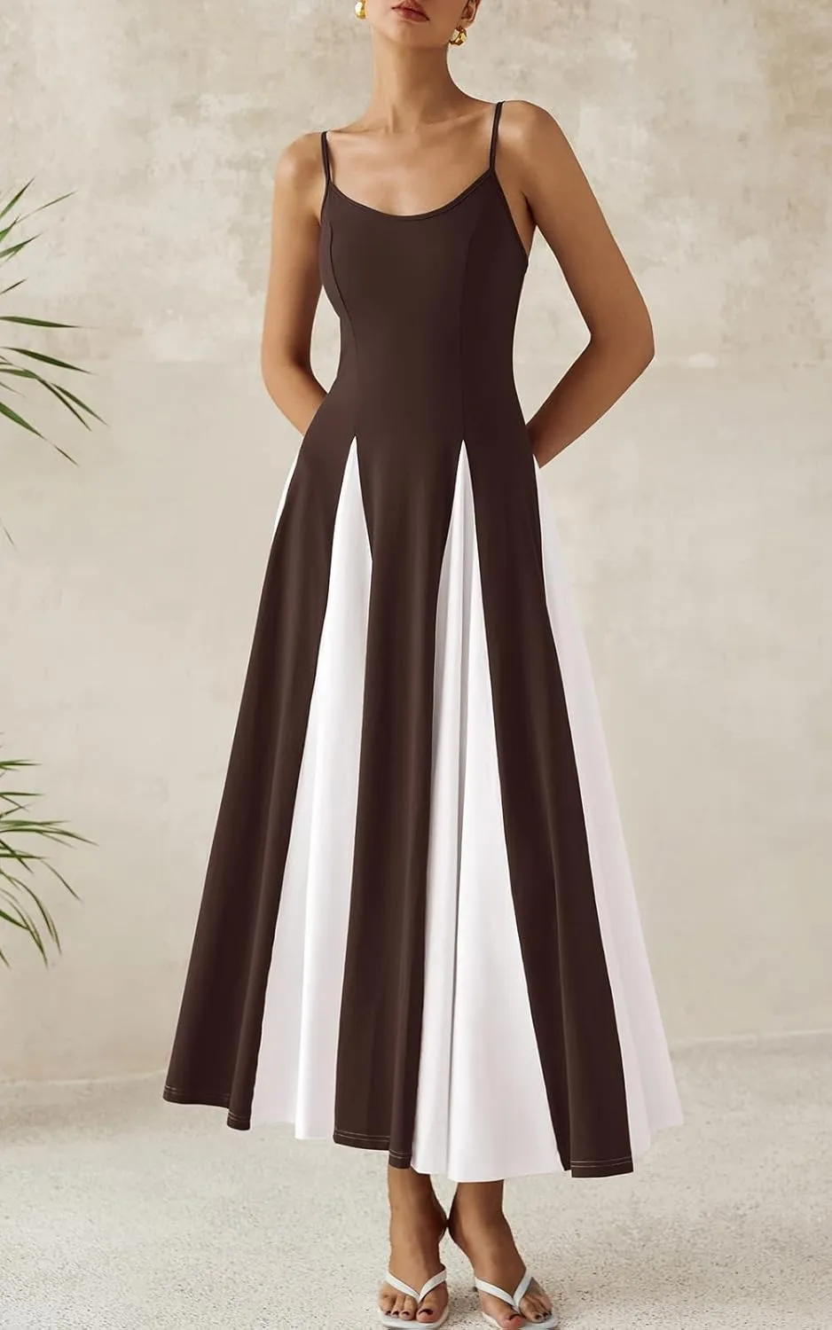 PRETTYGARDEN Spaghetti Strap Color Block Spring Dresses for Women 2025 Trendy Sleeveless Maxi Dress Flowy Prom Dresses