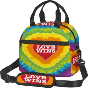 Pride Design,Insulated Reusable Lunch Bag Adult Large Lunch Box for Women and Men,Love Wins Celebration Tie Dye,Adjustable Shoulder Strap,Front Zipper Pocket,Rainbow Color
