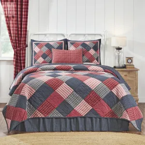 Primitive Country Americana, Revere Red White and Blue Patriotic Quilted Bedding Collection, 5 Piece Quilt Set, Queen