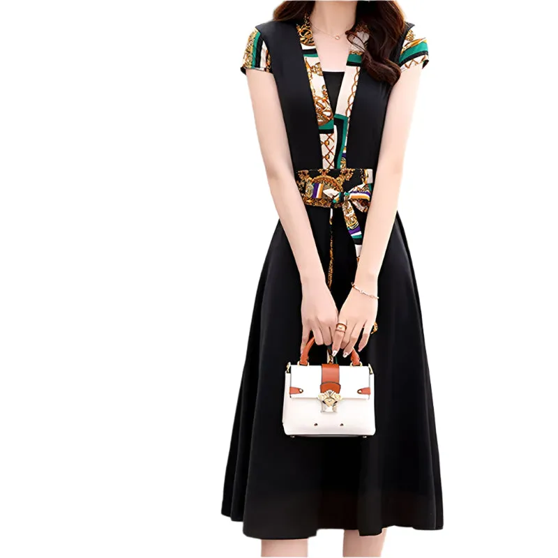 Print Patchwork Midi Dress
