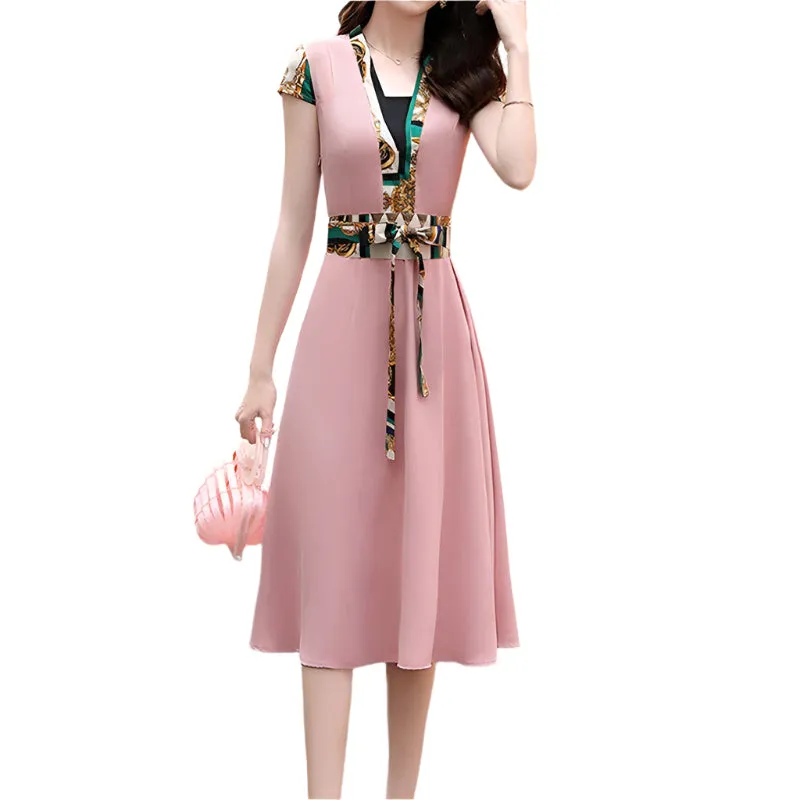 Print Patchwork Midi Dress