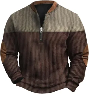 Quarter Zip Pullover Men Knit Pattern Long Sleeve Sweatshirts Vintage American Flag Print Sweaters Patriotic Shirts