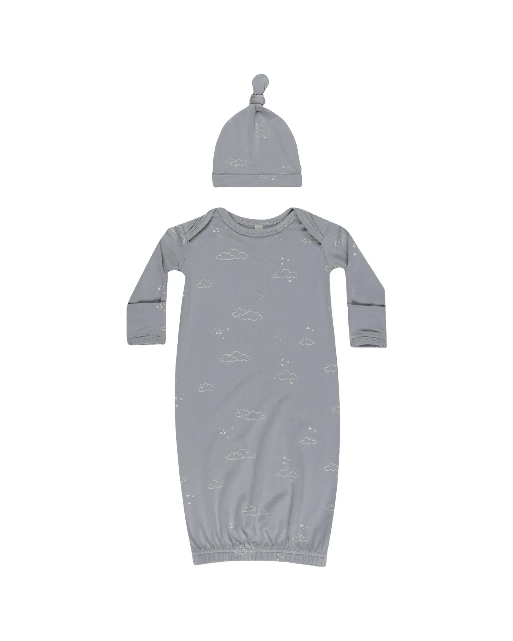 Quincy Mae Knotted Baby Gown   Hat Set - Blue Pinstripe