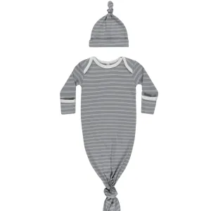 Quincy Mae Knotted Baby Gown   Hat Set - Blue Pinstripe