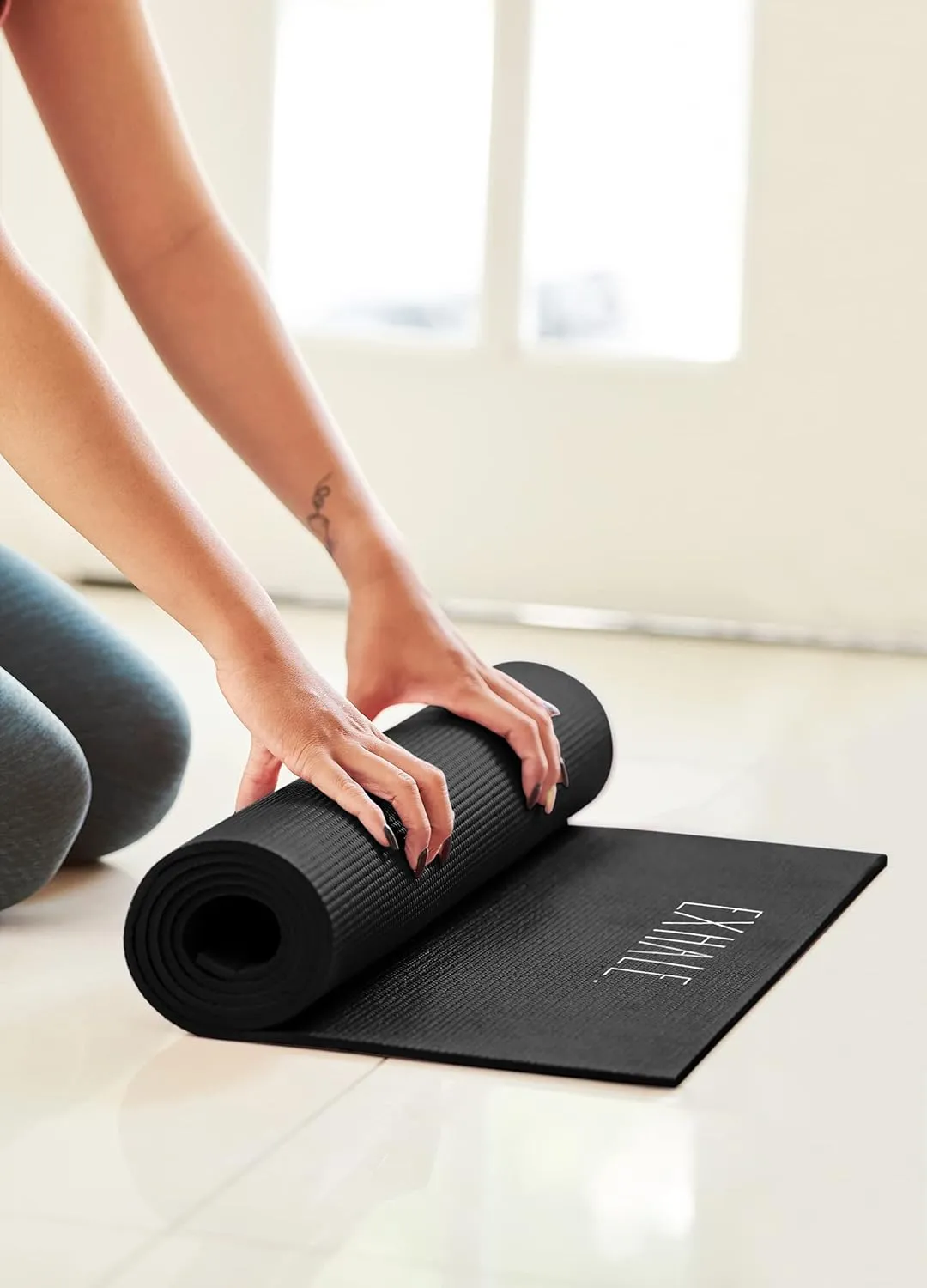 Rae Dunn Yoga Mat - High Density Foam Exercise and Fitness Mat for Workout or Stretching - Dual Sided Non Slip Cushion Grip - Portable, Travel Friendly - Use at Home, Gym, Yoga Studio, Pilates