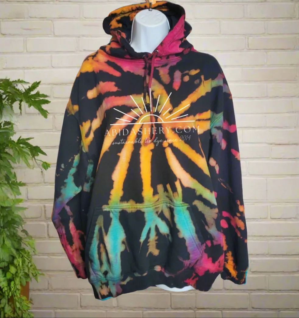Rainbow Bleach Logo Hoodie UK Hand Dyed Unisex