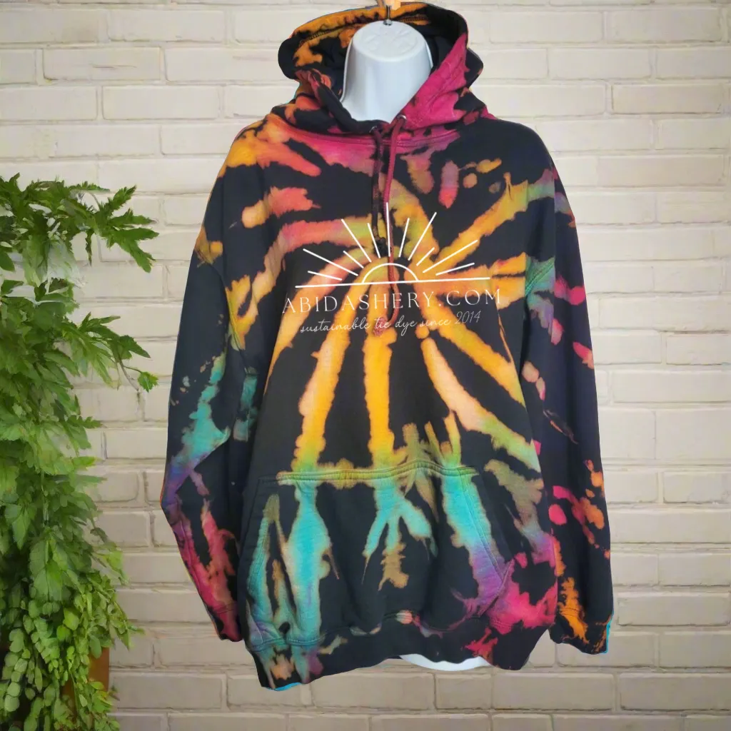 Rainbow Bleach Logo Hoodie UK Hand Dyed Unisex