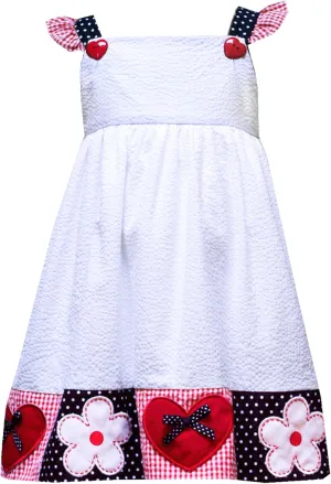 Rare Editions Little Girls 2T-6X White/Red/Black Patchwork Border Seersucker Dress
