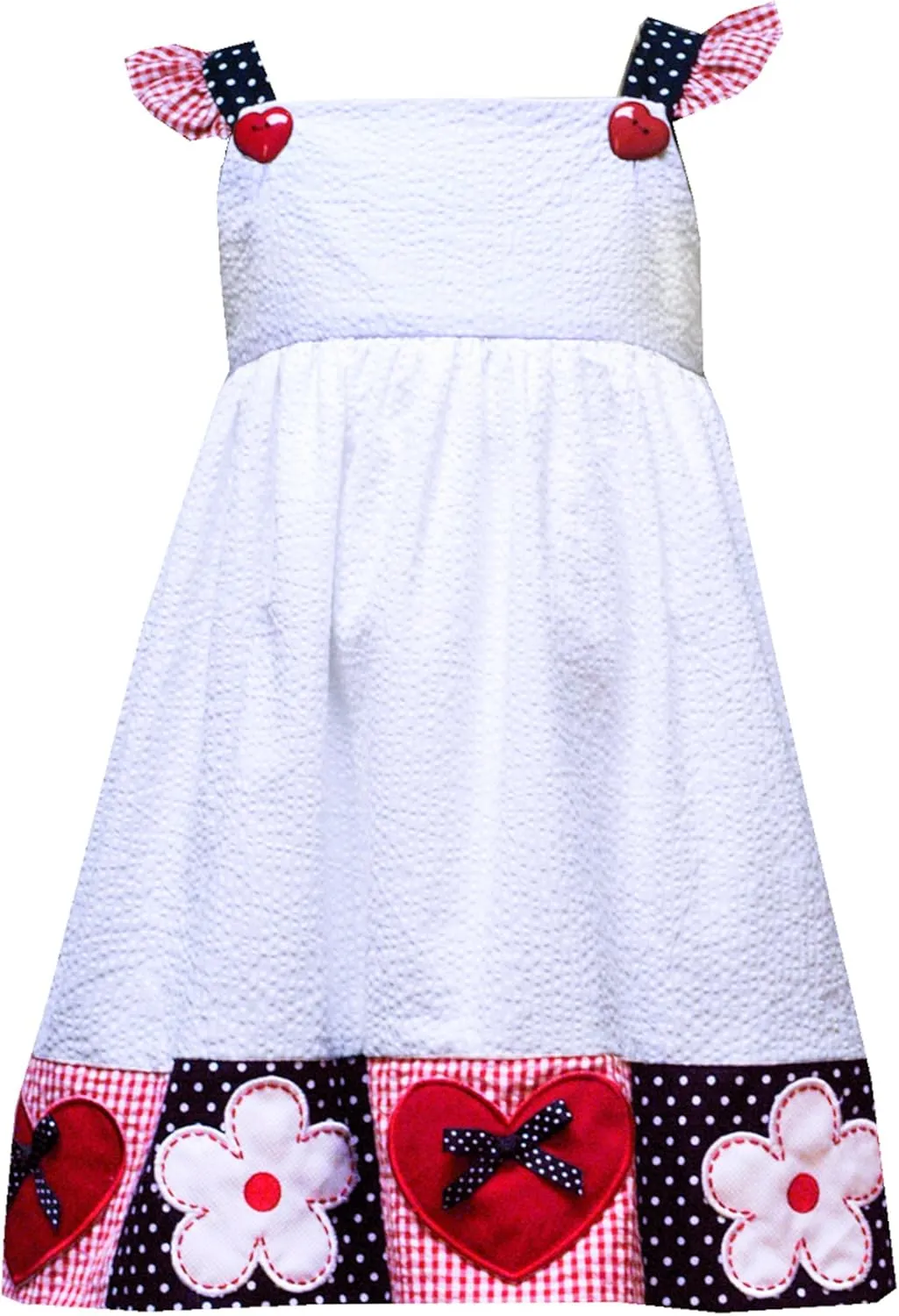 Rare Editions Little Girls 2T-6X White/Red/Black Patchwork Border Seersucker Dress
