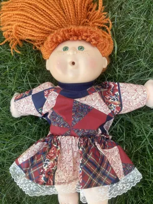 Red Blue Patchwork Print Blouse And Skirt. Fits 16 inch Cabbage Patch Girl Dolls. No Doll!