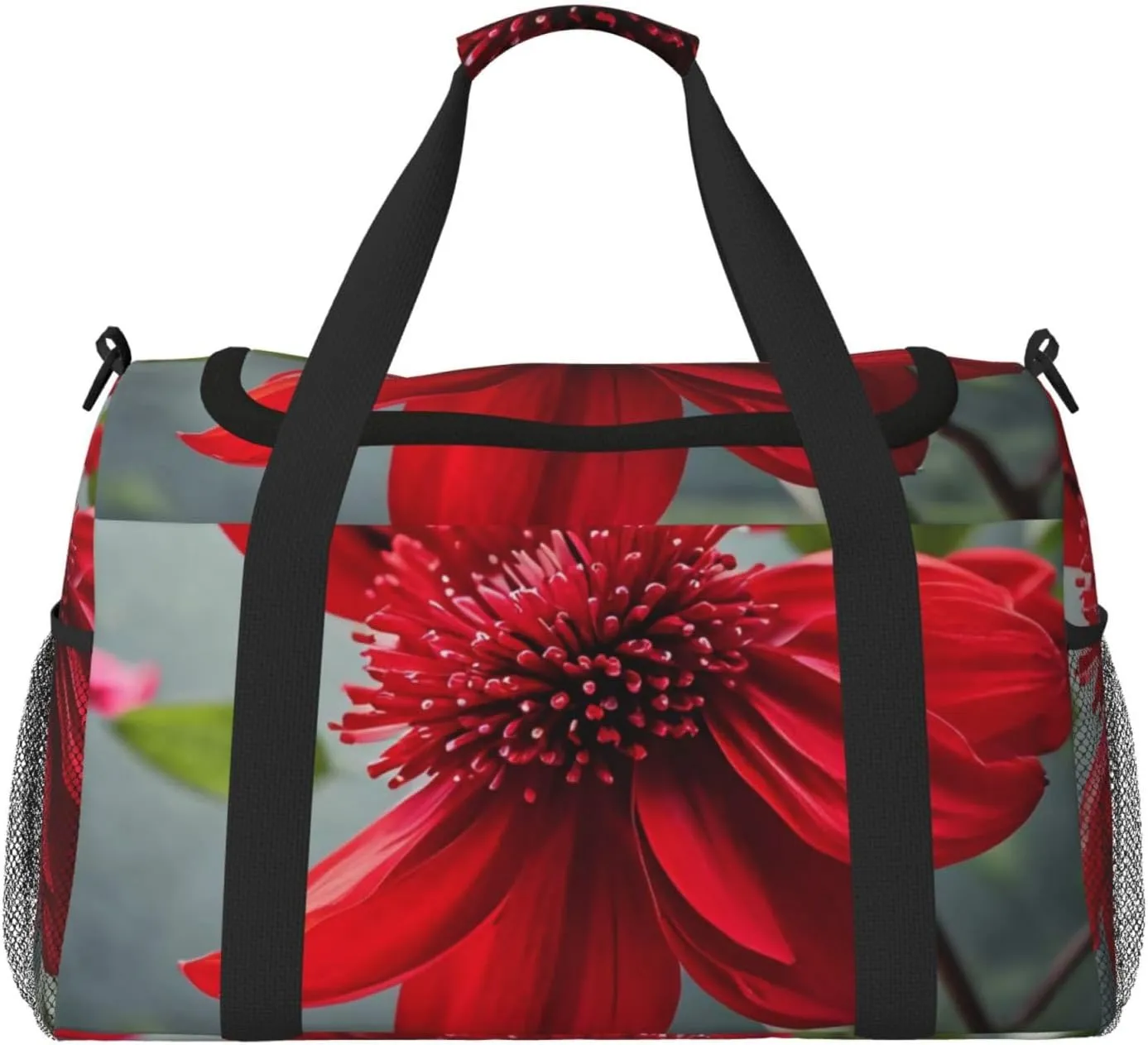 Red Flower Petals Print Travel Duffel Bag for Men & Women, Foldable Travel Bags and Spacious Weekender Tote Bag for Storage Toiletry Luggage Personal Item