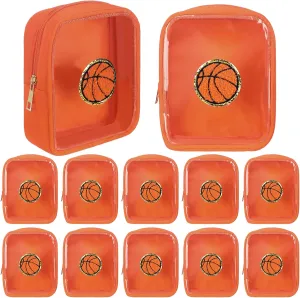Reginary 12 Pcs Chenille Patch Gift Bags Senior Night Gift Bag Waterproof Travel Size Pack for Party Favors Team Stuff(Basketball)