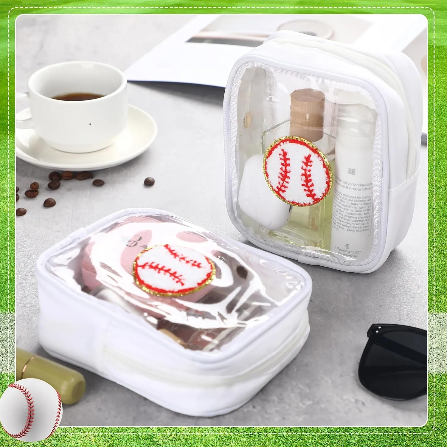 Reginary 12 Pcs Chenille Patch Gift Bags Senior Night Gift Bag Waterproof Travel Size Pack for Party Favors Team Stuff(White,Baseball)